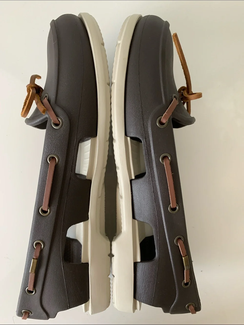 Crocs Women’s Brown Boat Slip On Sandal with Tan Laces Size 9